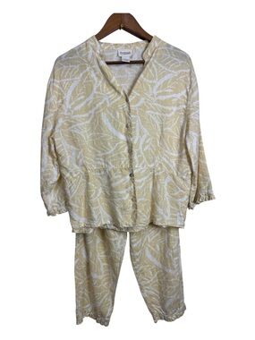 Aegean Light Yellow & White Leaf Print Lounge Linen Set S/L